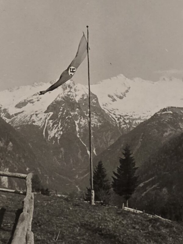 WWII Nazi German Third Reich Swastika Flag Flying in Bavarian Alps Mountain Photo