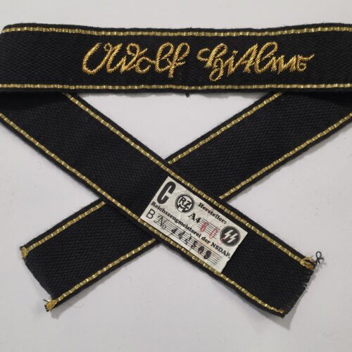 WWII Nazi German SS LSSAH Adolf Hitler Cuff Title – Gold Bullion Hand Embroidered – RZM Tag