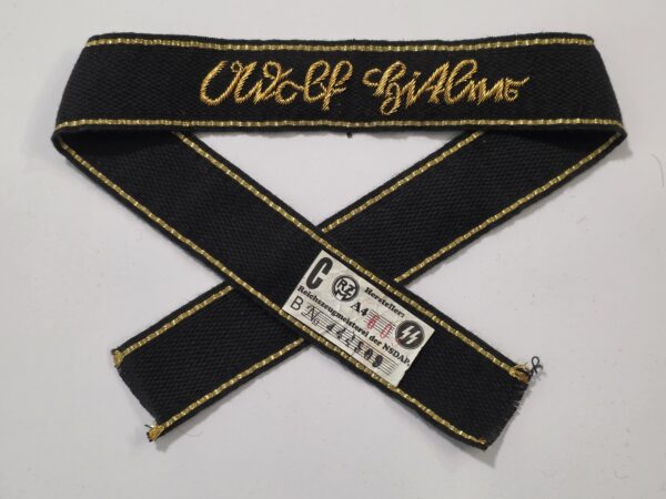 WWII Nazi German SS LSSAH Adolf Hitler Cuff Title – Gold Bullion Hand Embroidered – RZM Tag
