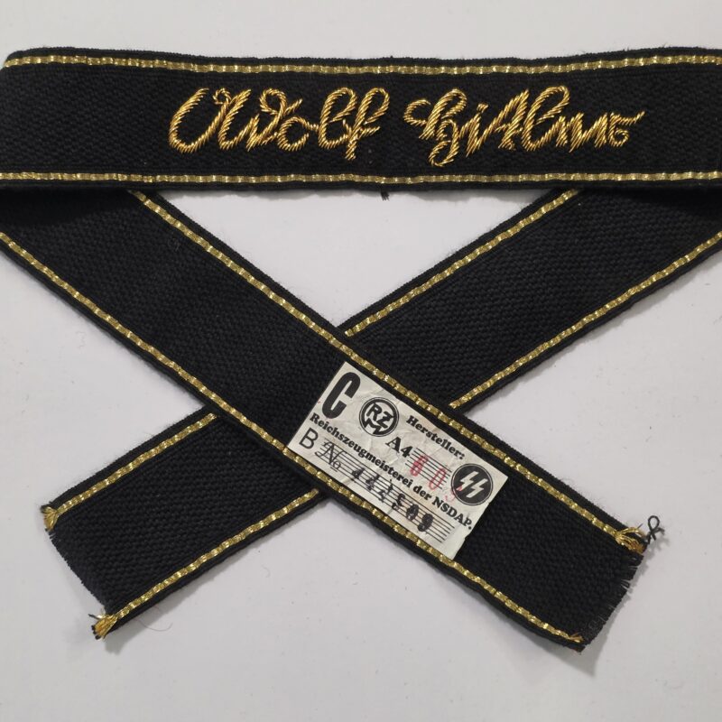 WWII Nazi German SS LSSAH Adolf Hitler Cuff Title – Gold Bullion Hand Embroidered – RZM Tag