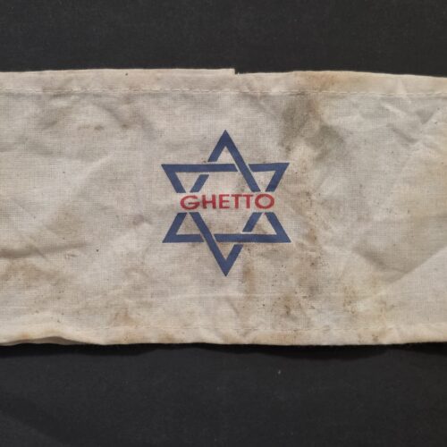 20261010_175449 WWII Nazi German Jewish Holocaust Ghetto Star of David Armband – Blue Star Red Lettering