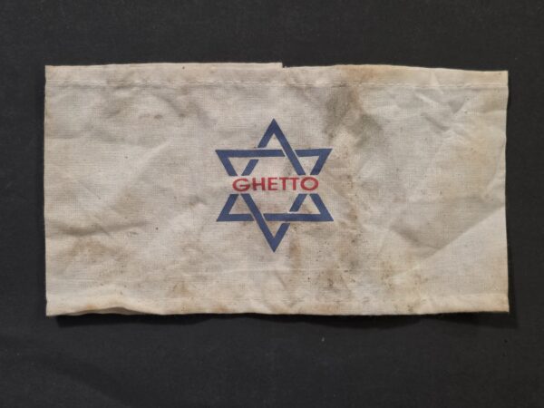 20261010_175449 WWII Nazi German Jewish Holocaust Ghetto Star of David Armband – Blue Star Red Lettering