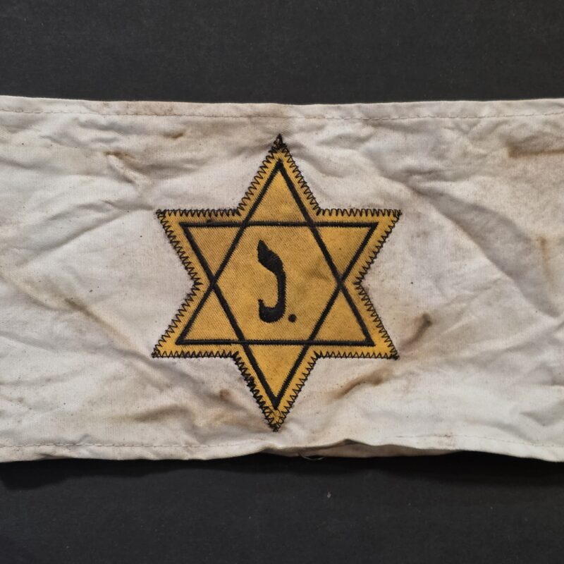 20261010_175508 WWII Nazi German Jewish Holocaust Ghetto Identification Armband – Yellow Star with “J.”
