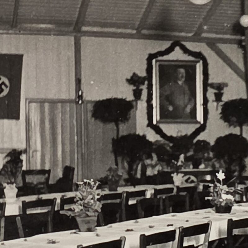20261011_144706 Adolf Hitler Portrait Painting Swastika Banner WWII Nazi German Officers Mess Hall Photo