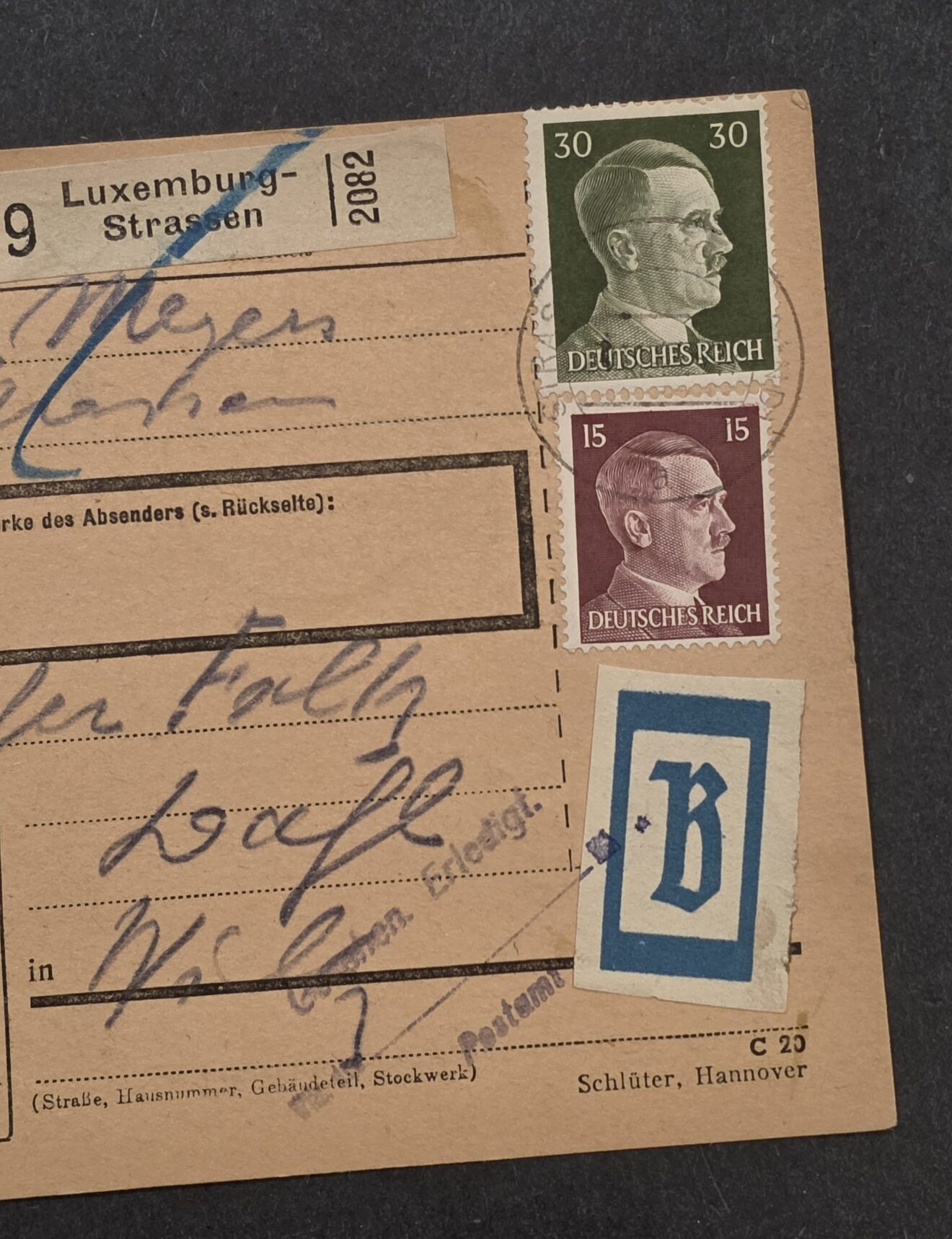 Labling Parcels WWII Nazi German Occupied Luxembourg Parcel Package Card Adolf Hitler ...